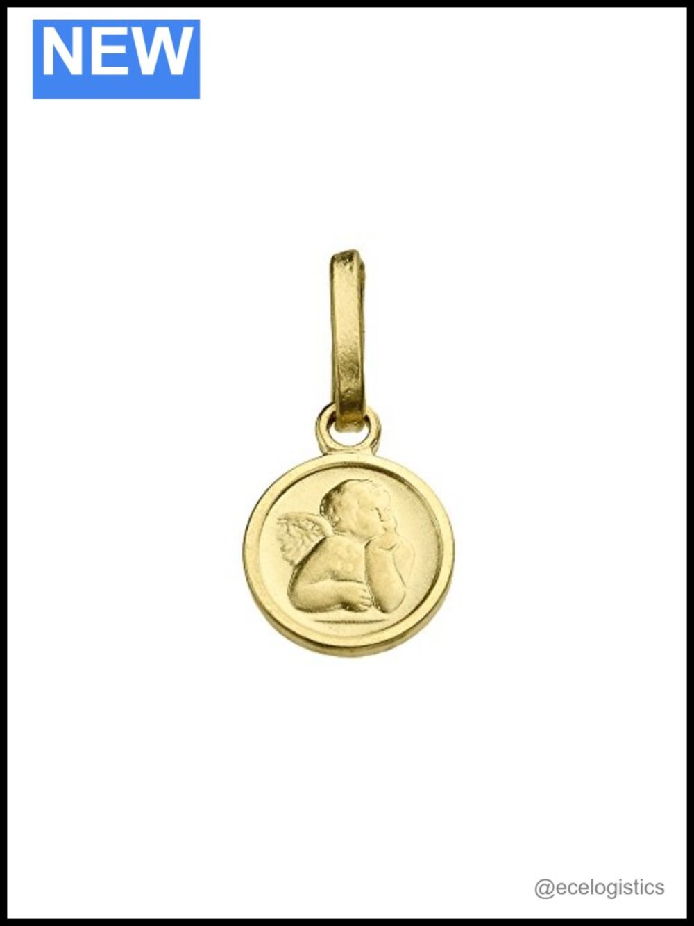 Solid 14K Yellow Gold Guardian Angel Medallion Charm Pendant